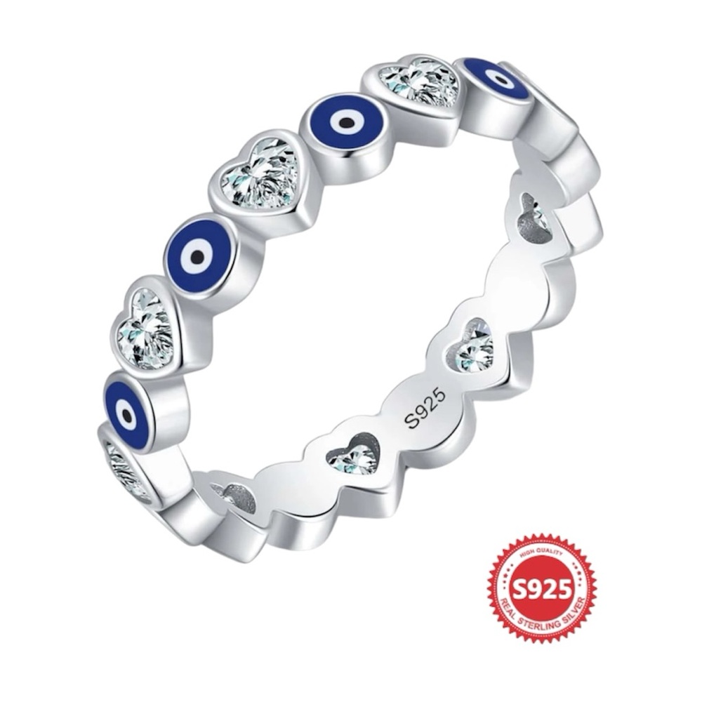 Inlay Evil Eye Ring 925 Sterling Silver Ring